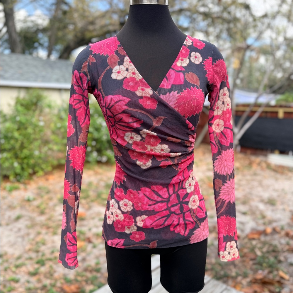 2000s Y2K Floral Wrap Mesh Top